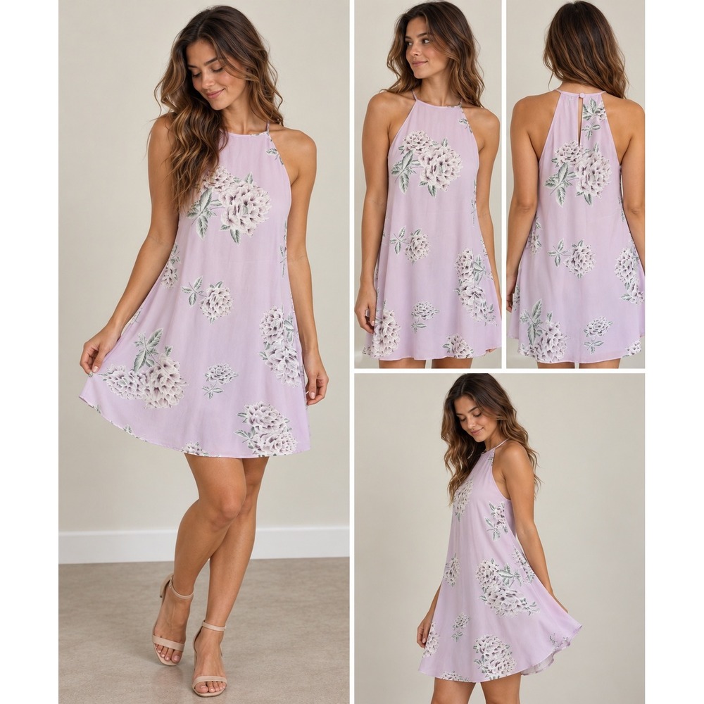 Show Me Your Mumu Floral Mini Dress Womens S Boho Lavender Halter Peony Shift